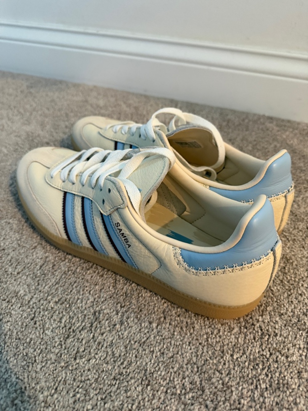 Adidas Samba Sneakers in White & Light Blue